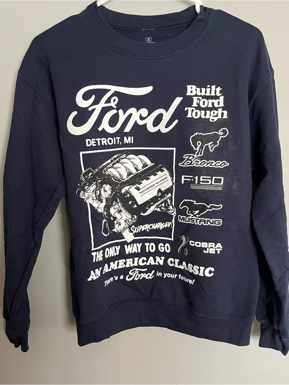 Ford Navy Blue Crewneck Sweatshirt with White Automotive Graphics